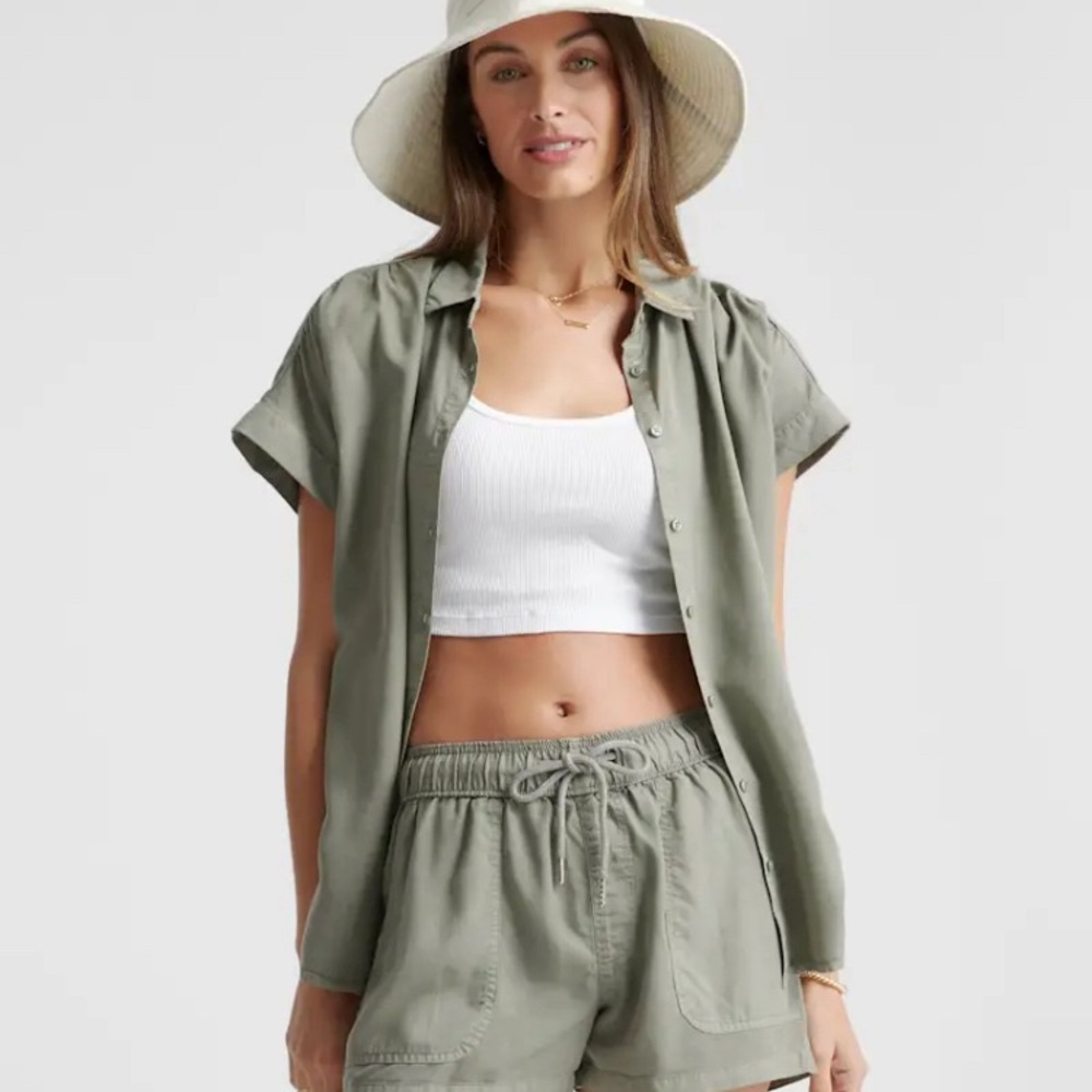 Quince Sage Green Vintage Wash Tencel Camp Shirt